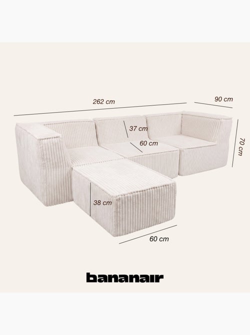 Canapé modulable 3 places déhoussable + méridienne velours côtelé 90x262 cm - Kiabi