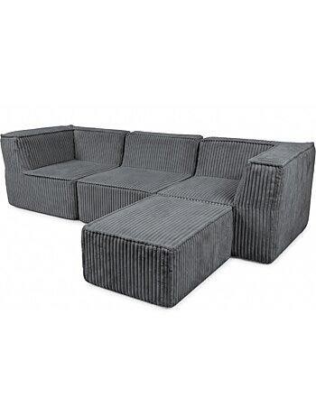 Canapé modulable 3 places déhoussable + méridienne velours côtelé 90x262 cm