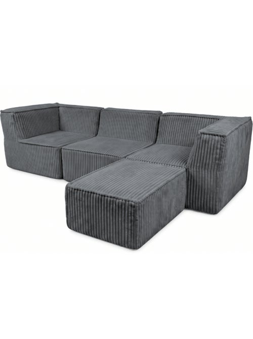 Canapé modulable 3 places déhoussable + méridienne velours côtelé 90x262 cm - Kiabi