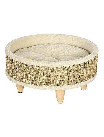 Canapé panier lit chien chat style cosy naturel bois pin jonc de mer