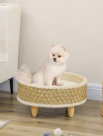 Canapé panier lit chien chat style cosy naturel bois pin jonc de mer
