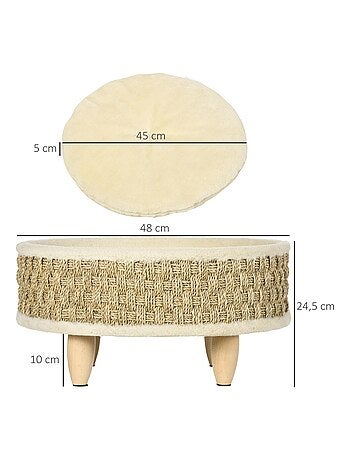 Canapé panier lit chien chat style cosy naturel bois pin jonc de mer