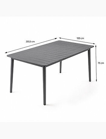 CANBERRA Ensemble table de jardin 200 cm et 8 fauteuils gris foncé effet rotin