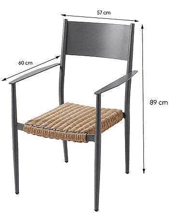 CANBERRA Ensemble table de jardin 200 cm et 8 fauteuils gris foncé effet rotin
