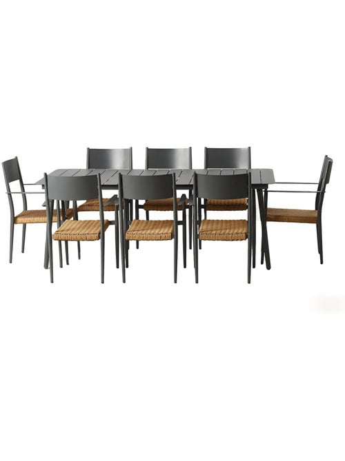 CANBERRA Ensemble table de jardin 200 cm et 8 fauteuils gris foncé effet rotin - Kiabi