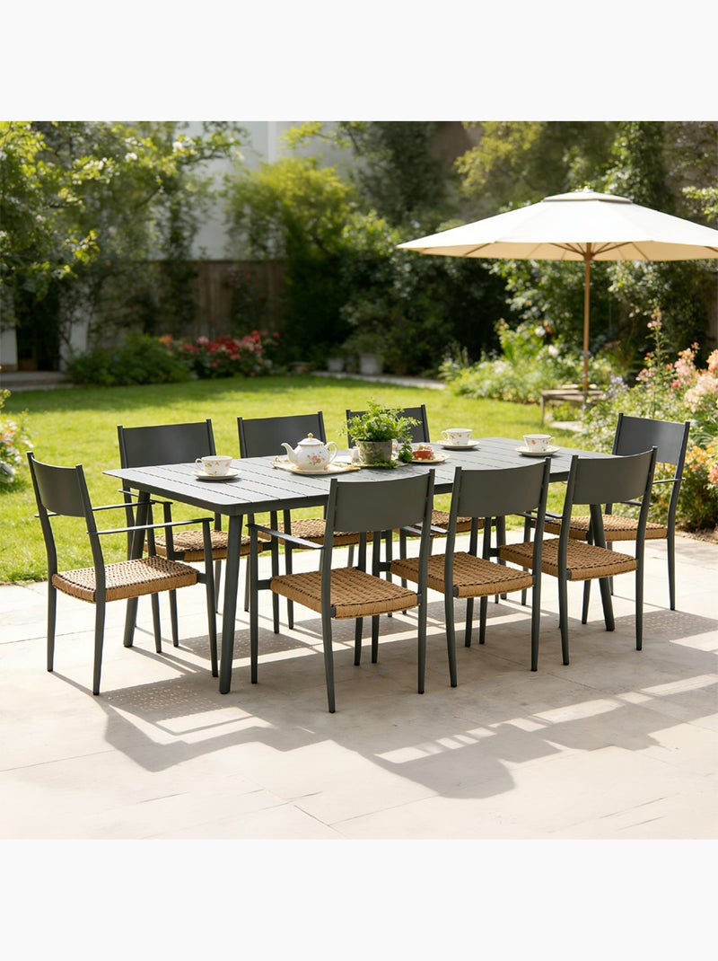 CANBERRA Ensemble table de jardin 200 cm et 8 fauteuils gris foncé effet rotin Gris - Kiabi