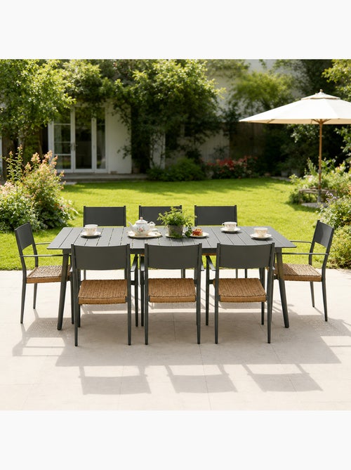 CANBERRA Ensemble table de jardin 200 cm et 8 fauteuils gris foncé effet rotin - Kiabi