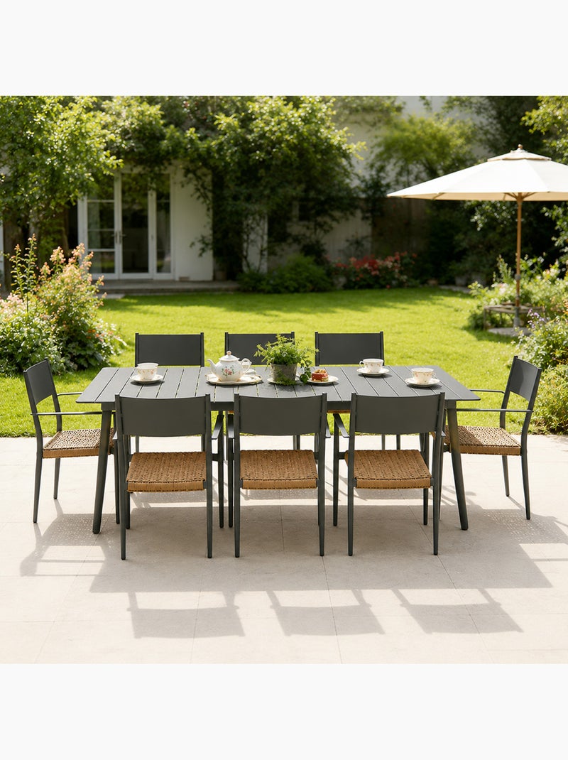 CANBERRA Ensemble table de jardin 200 cm et 8 fauteuils gris foncé effet rotin Gris - Kiabi