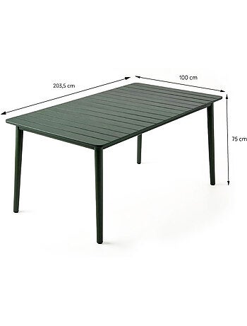 CANBERRA Ensemble table de jardin 200 cm et 8 fauteuils kaki effet rotin