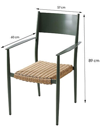 CANBERRA Ensemble table de jardin 200 cm et 8 fauteuils kaki effet rotin