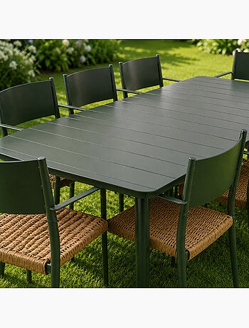 CANBERRA Ensemble table de jardin 200 cm et 8 fauteuils kaki effet rotin