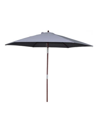 CANCUN - Parasol circulaire inclinable 3m gris mât en bois