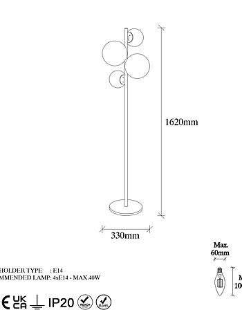 CANDICE - Lampadaire vintage doré - 4 lampes