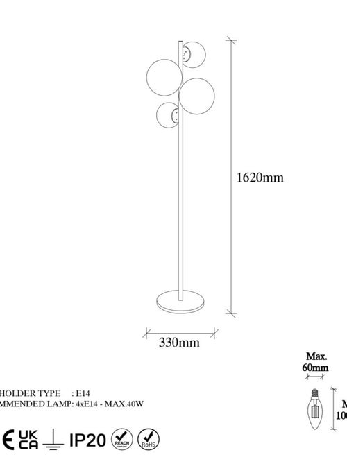 CANDICE - Lampadaire vintage doré - 4 lampes - Kiabi