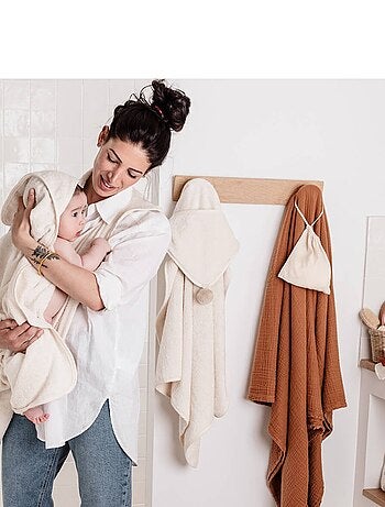 Candide - Cape de bain tablier XXL Parent/Bébé en viscose - 100x100 cm - Ecru