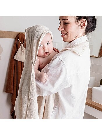 Candide - Cape de bain tablier XXL Parent/Bébé en viscose - 100x100 cm - Vert d'eau
