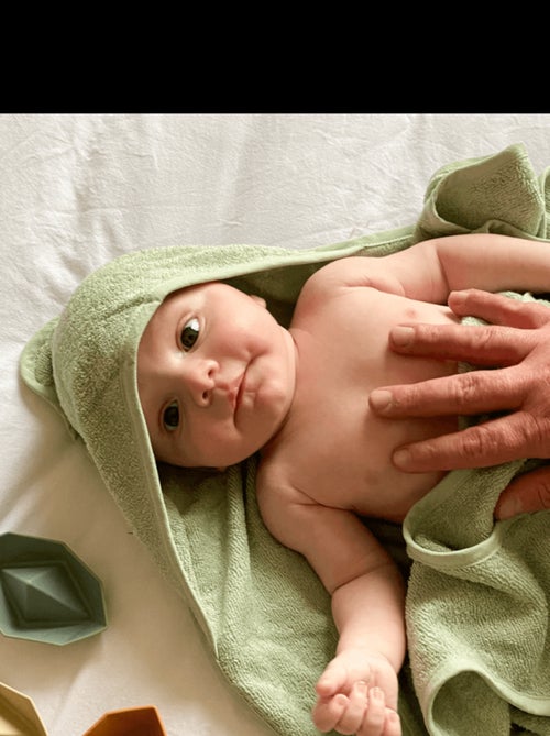 Candide - Cape de bain tablier XXL Parent/Bébé en viscose - 100x100 cm - Vert d'eau - Kiabi