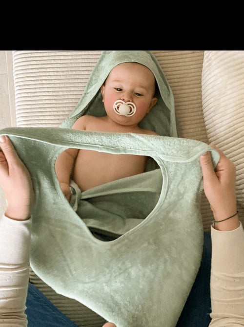 Candide - Cape de bain tablier XXL Parent/Bébé en viscose - 100x100 cm - Vert d'eau - Kiabi