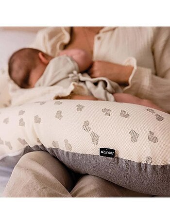 Candide - Coussin d'allaitement et de grossesse jersey cœurs/gris