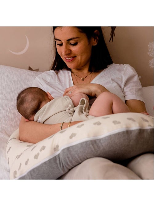 Candide - Coussin d'allaitement et de grossesse jersey cœurs/gris - Kiabi