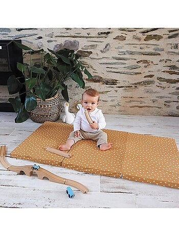 Candide - Matelas bébé pliant 3 parties 60x120cm camel fleuri