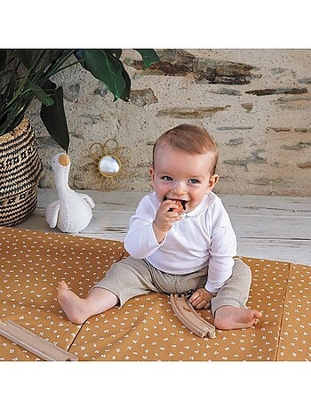 Candide - Matelas bébé pliant 3 parties 60x120cm camel fleuri