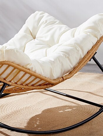 CANGGU - Fauteuil à bascule en résine tressée coussin beige