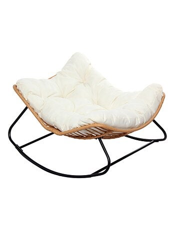 CANGGU Fauteuil à bascule en résine tressée coussin beige
