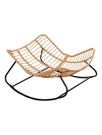 CANGGU Fauteuil à bascule en résine tressée coussin beige