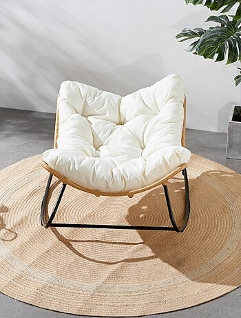 CANGGU Fauteuil à bascule en résine tressée coussin beige