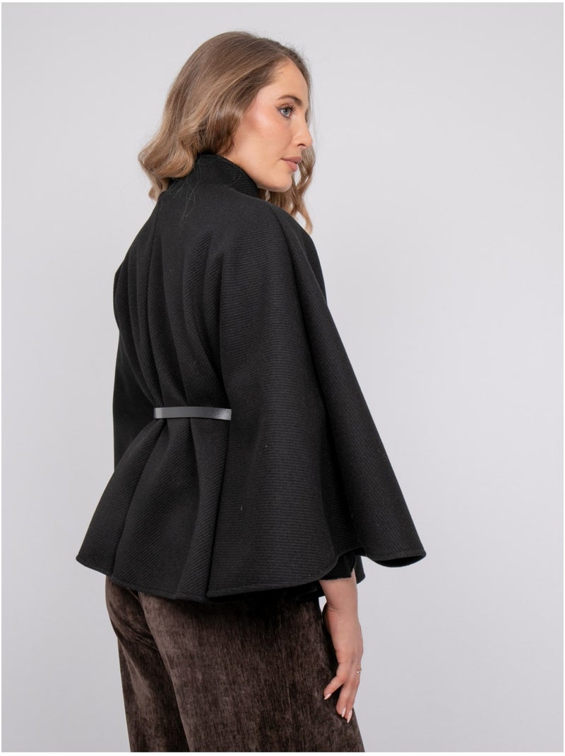 Cape avec ceinture col montant manches évasées urolie Noir - Kiabi