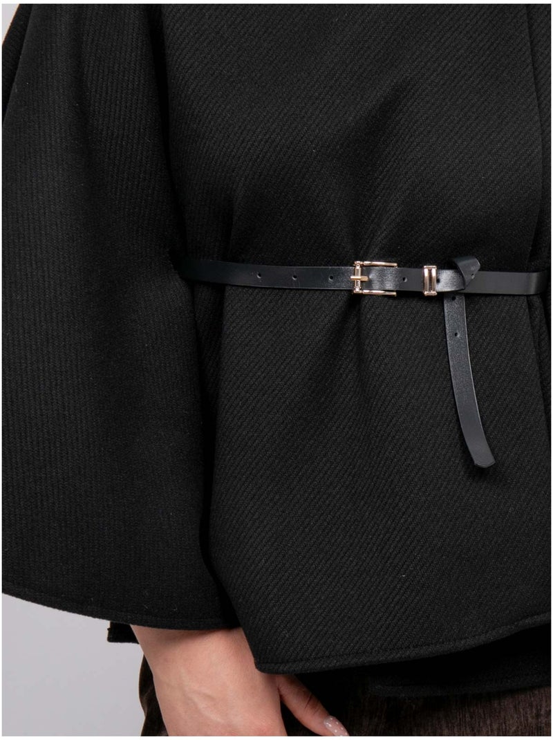 Cape avec ceinture col montant manches évasées urolie Noir - Kiabi