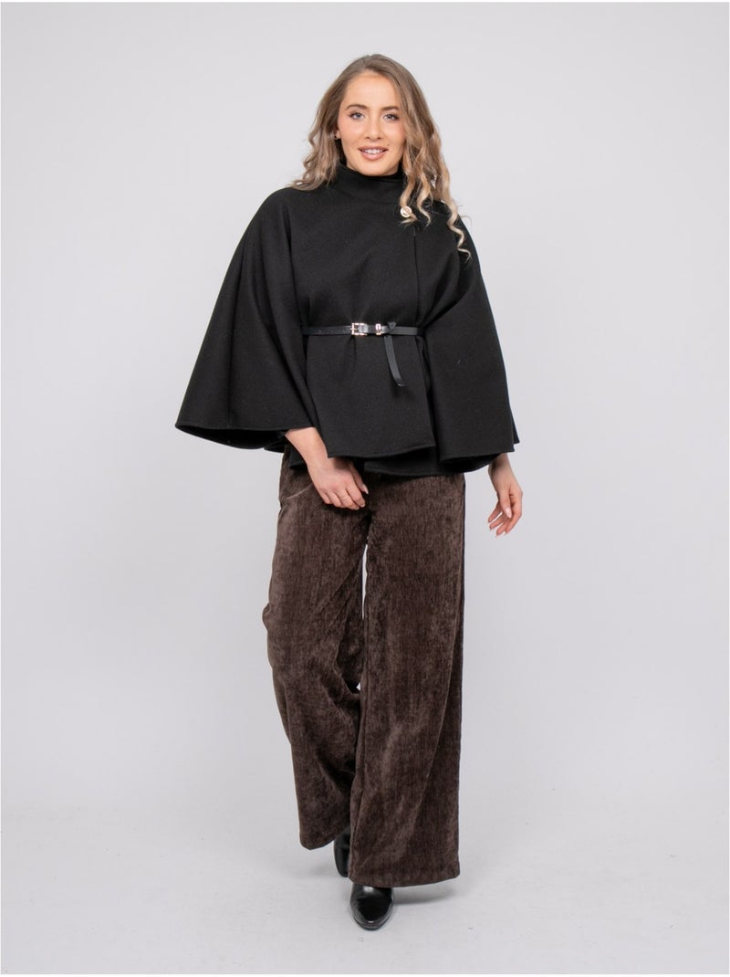 Cape avec ceinture col montant manches évasées urolie Noir - Kiabi