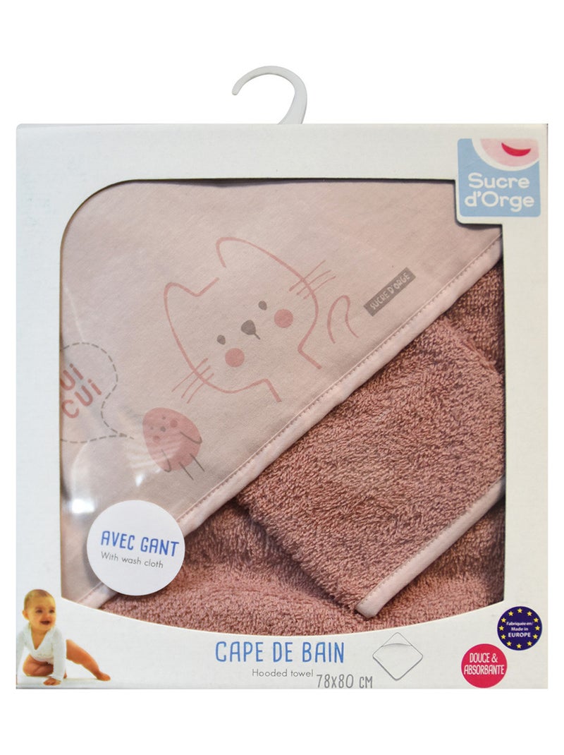 CAPE BAIN AVEC GANT MAELLE EPONGE AVEC GANT Rose - Kiabi