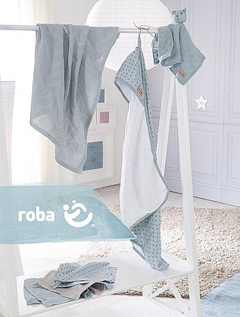 Cape de bain bébé + 5 gants de toilette + serviette et doudou en coton Bio 'Roba lil planet'