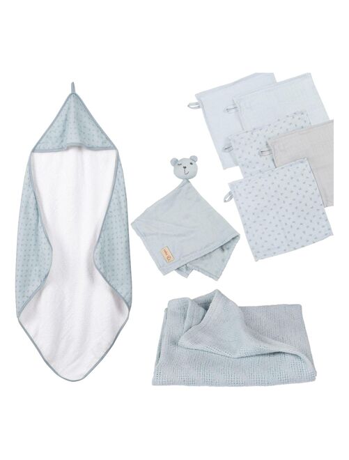 Cape de bain bébé + 5 gants de toilette + serviette et doudou en coton Bio 'Roba lil planet' - Kiabi