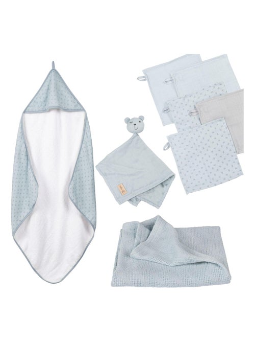 Cape de bain bébé + 5 gants de toilette + serviette et doudou en coton Bio 'Roba lil planet' - Kiabi