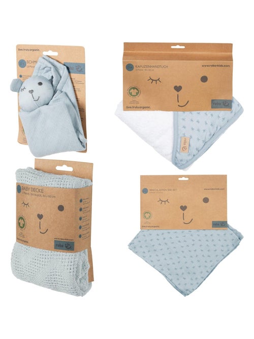 Cape de bain bébé + 5 gants de toilette + serviette et doudou en coton Bio 'Roba lil planet' - Kiabi