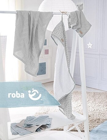 Cape de bain bébé + 5 gants de toilette + serviette et doudou en coton Bio 'Roba lil planet'