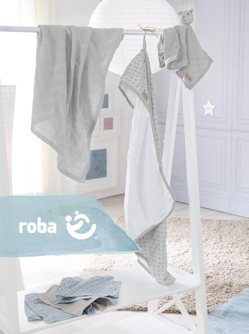 Cape de bain bébé + 5 gants de toilette + serviette et doudou en coton Bio 'Roba lil planet' - Kiabi