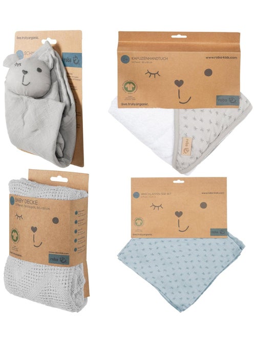 Cape de bain bébé + 5 gants de toilette + serviette et doudou en coton Bio 'Roba lil planet' - Kiabi