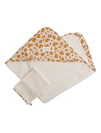 Cape de bain bébé en gaze de coton et gant léopard - SAUTHON