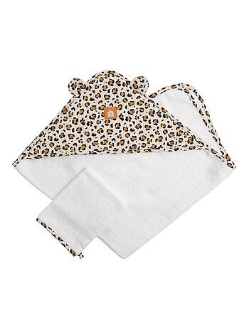 Cape de bain bébé en gaze de coton et gant léopard - SAUTHON