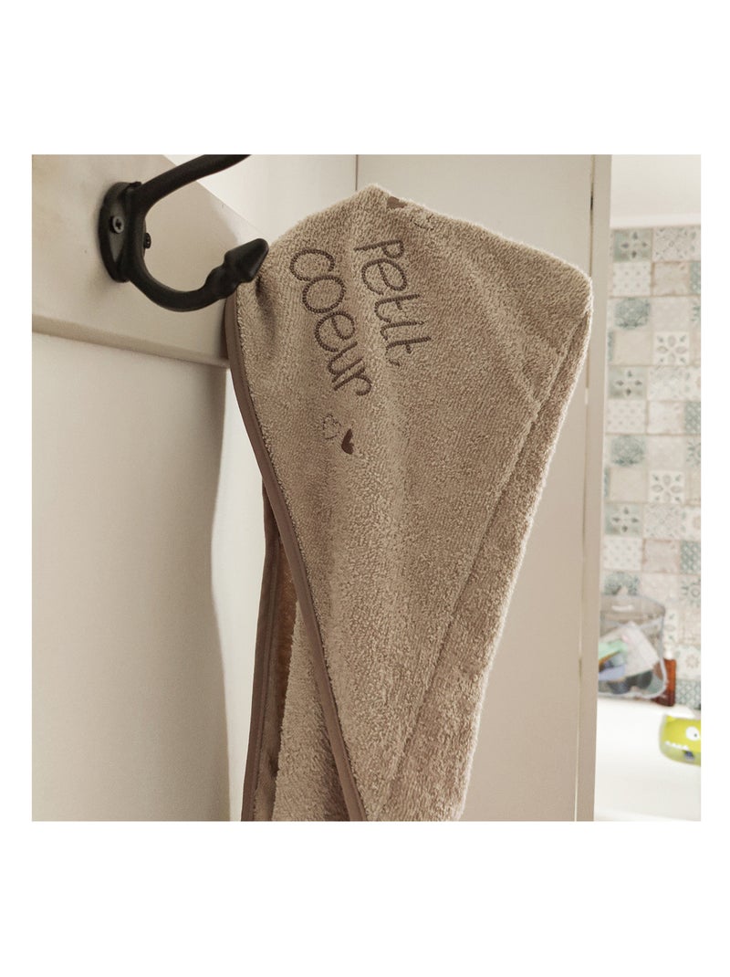 Cape de bain bébé XXL Naissance en Coton Petit Cœur Beige - Kiabi
