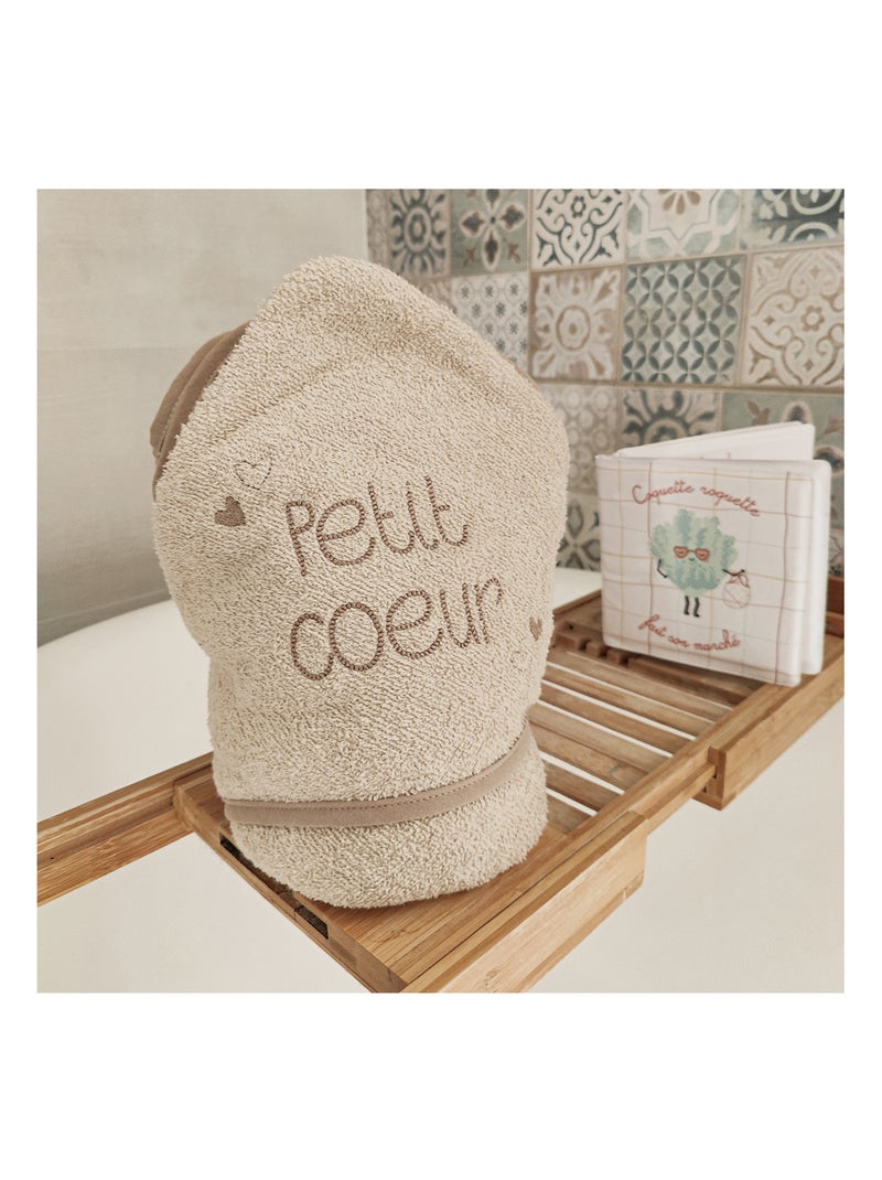 Cape de bain bébé XXL Naissance en Coton Petit Cœur Beige - Kiabi