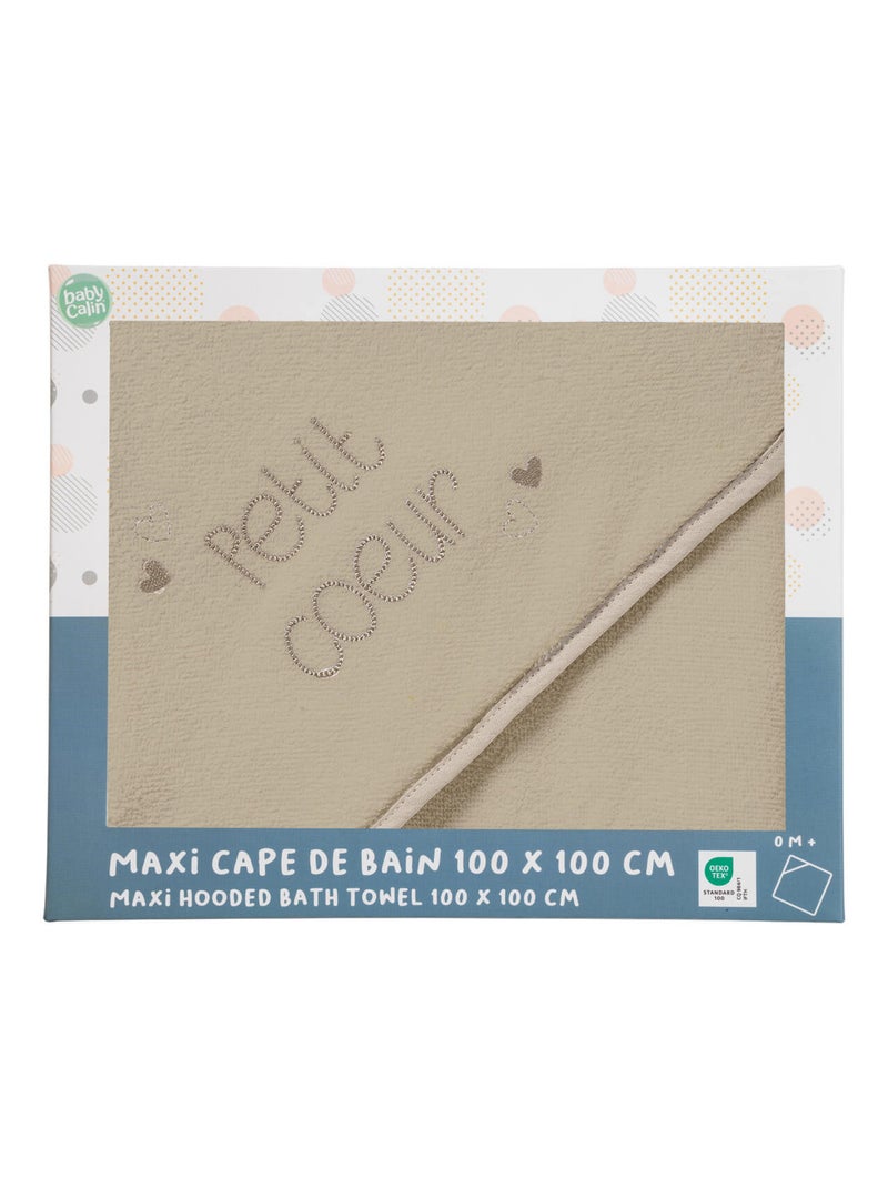 Cape de bain bébé XXL Naissance en Coton Petit Cœur Beige - Kiabi