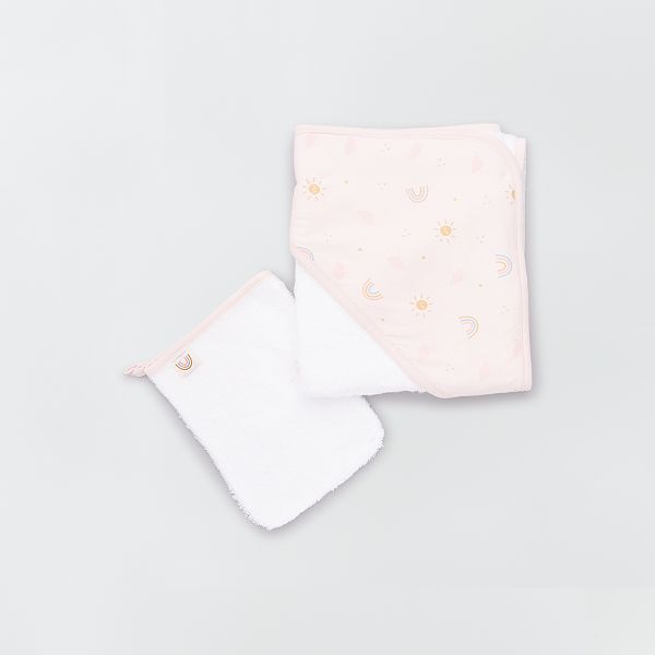 Cape De Bain En Eponge Gant De Toilette Bebe Fille Rose Blanc Kiabi 12 00