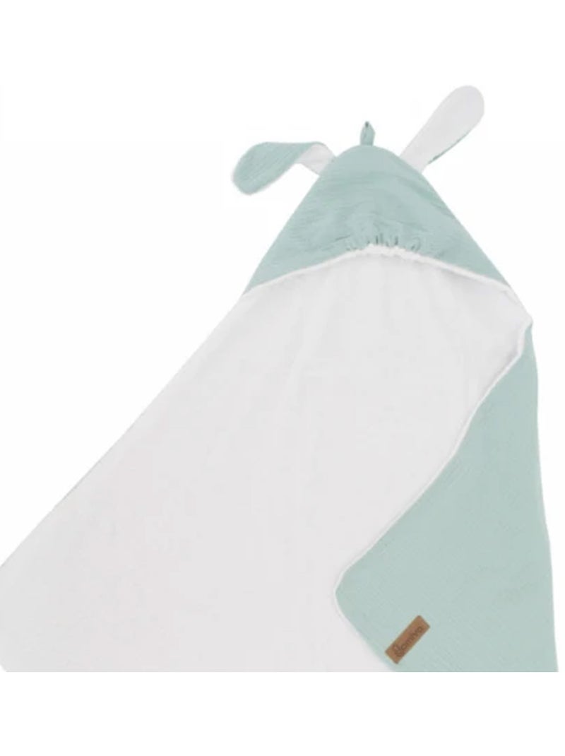 Cape de bain en gaze de coton avec oreilles de lapin Bleu céladon - Kiabi