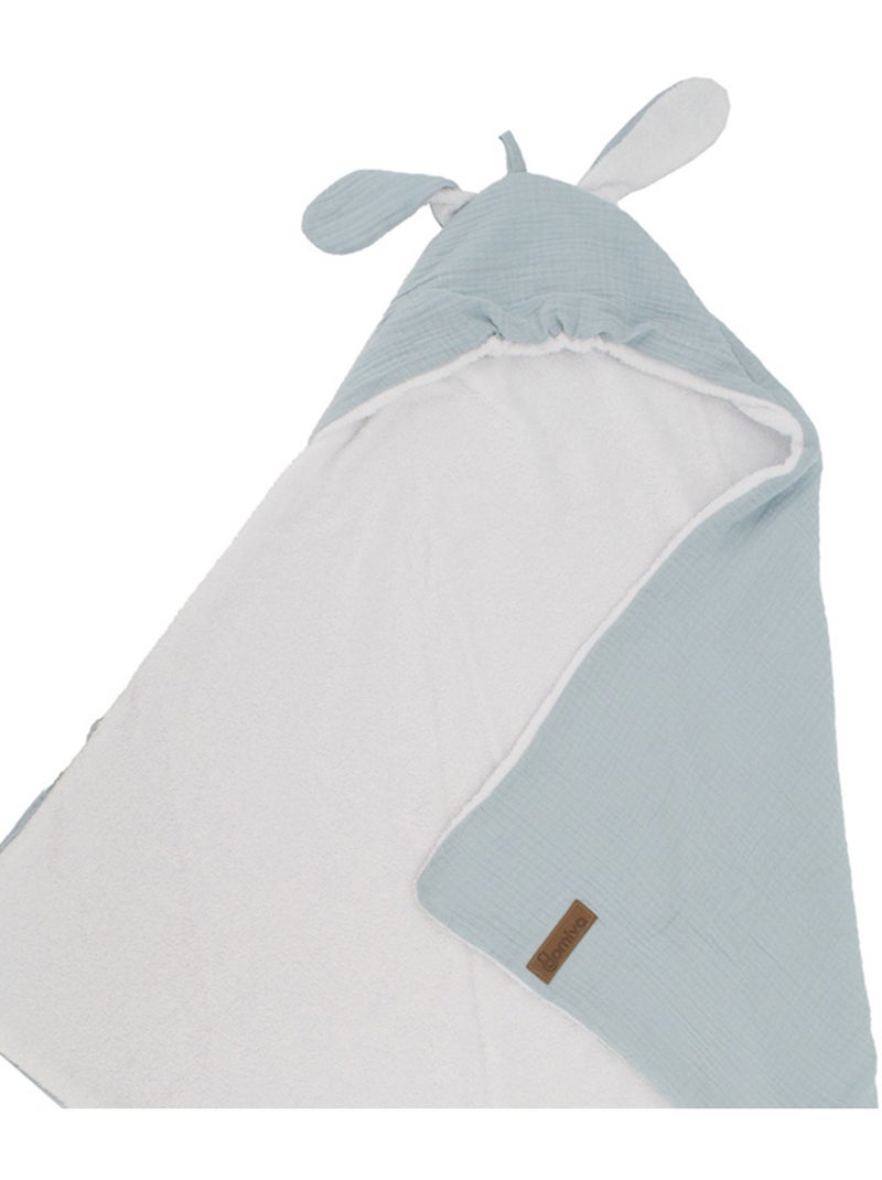 Cape de bain en gaze de coton avec oreilles de lapin Bleu gris - Kiabi
