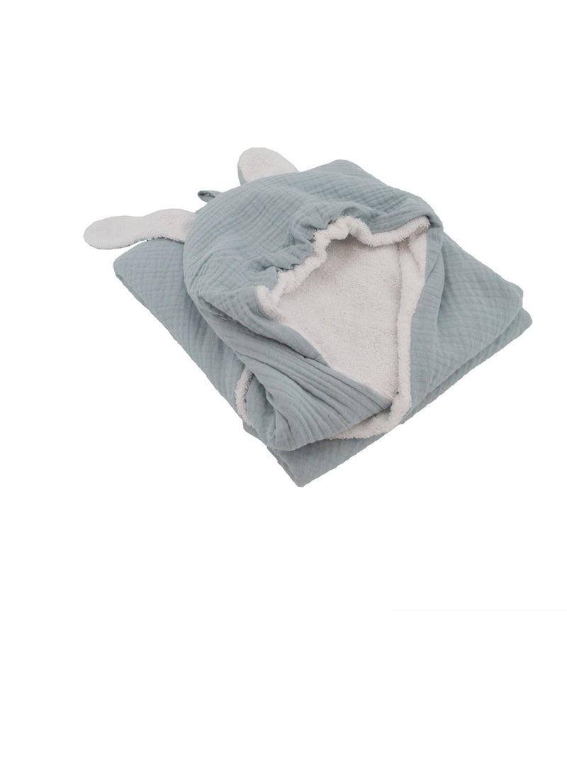 Cape de bain en gaze de coton avec oreilles de lapin Bleu gris - Kiabi